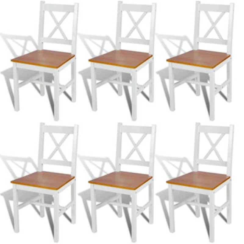 Image of 6 pcs White and Natural Colour Wood Dinning Chair