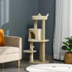 Image of Pawhut Cat Tree Tower Scratching Post with Sisal Pet Activity Centre Beige 48 x 48 x 104cm