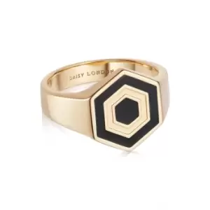 Image of Rings 18ct Gold Plate Enamel Hexagon Signet Ring 18ct Gold Plate