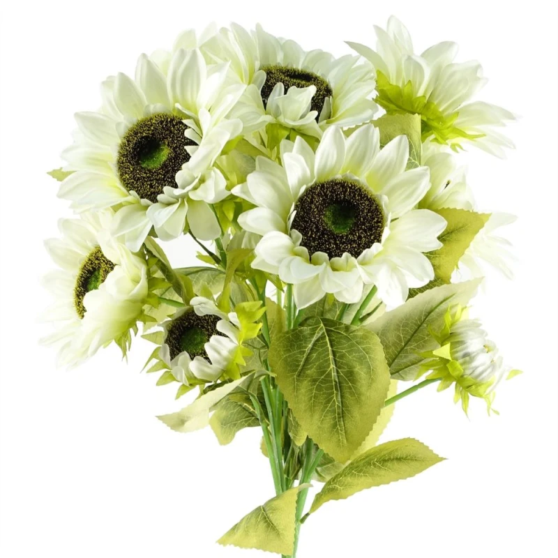 Image of Leaf Pack of 6 x 88cm White Artificial Sunflower - 3 heads White unisex