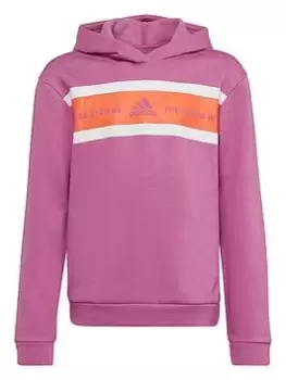 Image of adidas Essentials Big Logo Junior Girls Brand Love Overhead Hoody - Dark Purple, Dark Purple, Size 14-15 Years, Women