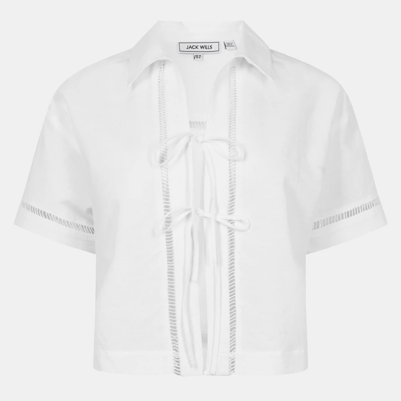Image of Jack Wills Linen Broderie Shirt Bright White female 6 (2XS)