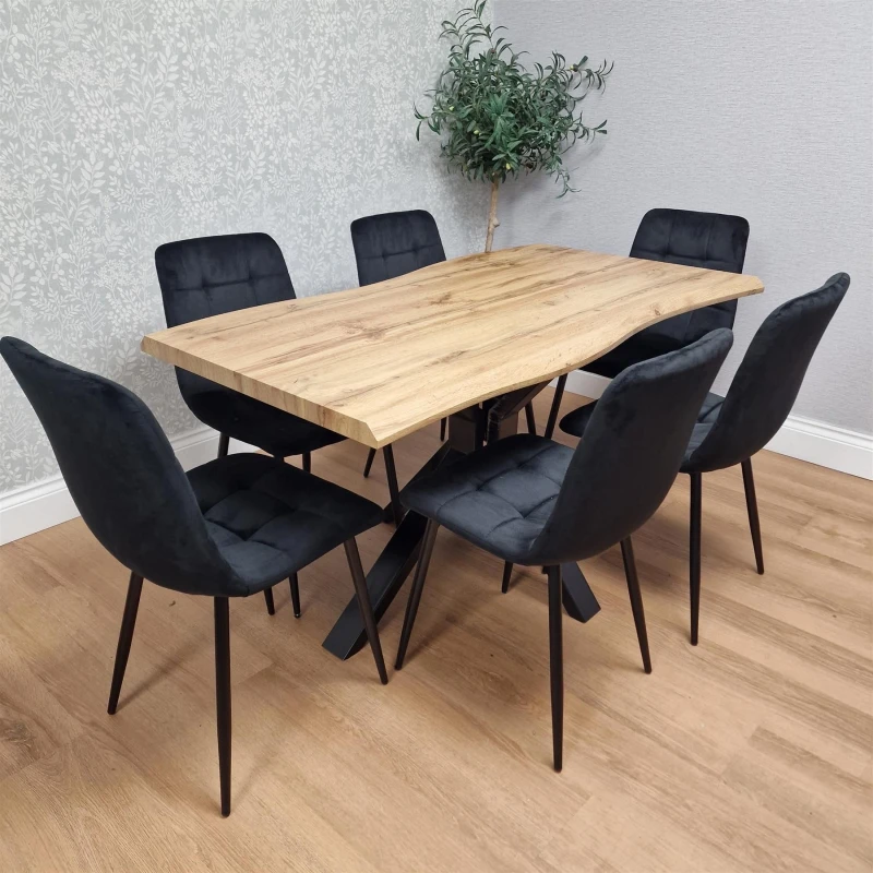 Image of Kosy Koala Dining Table Set with 6 Black Velvet Chairs Stylish Dining Room Furniture, Multi DK117+6bk rocco
