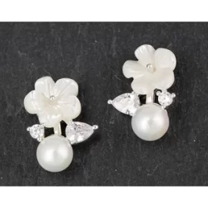 Image of Mother of Pearl Shell Flower Diamante Earrings