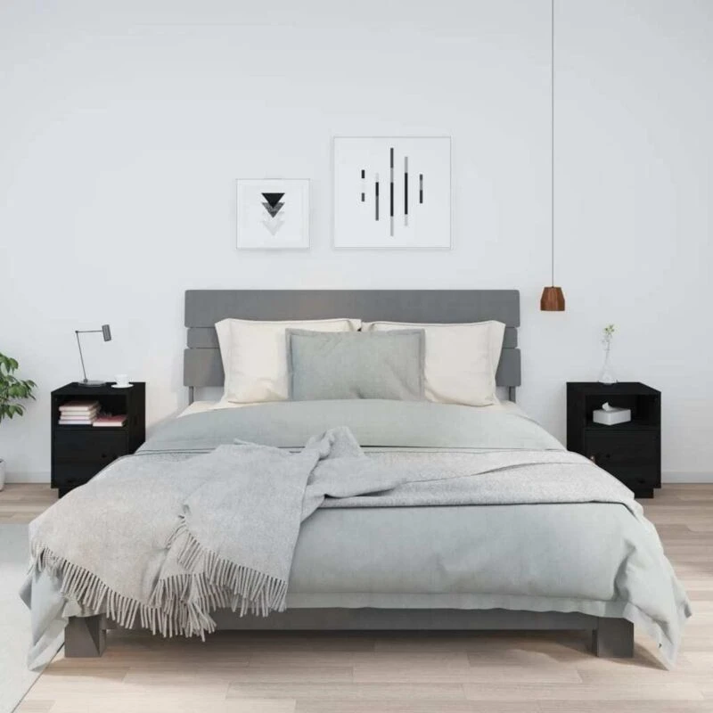 Image of vidaXL Bedside Cabinets 2 Pcs Black 40x34x55cm Solid Wood Pine, Black 818324