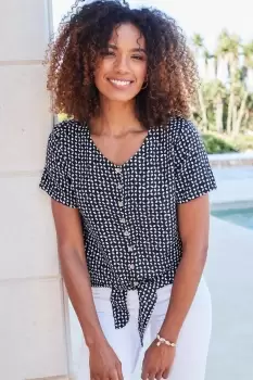 Image of Tilly Short Sleeve Tie-Front Printed Top