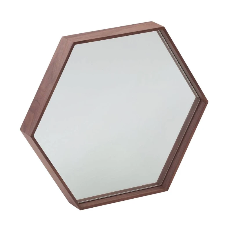 Image of Angel Cerda Hexagonal Walnut Veneer Wall Mirror, 46x40x6cm Size: 46 x 40 x 6cm Walnut Unisex 46 x 40 x 6 cm