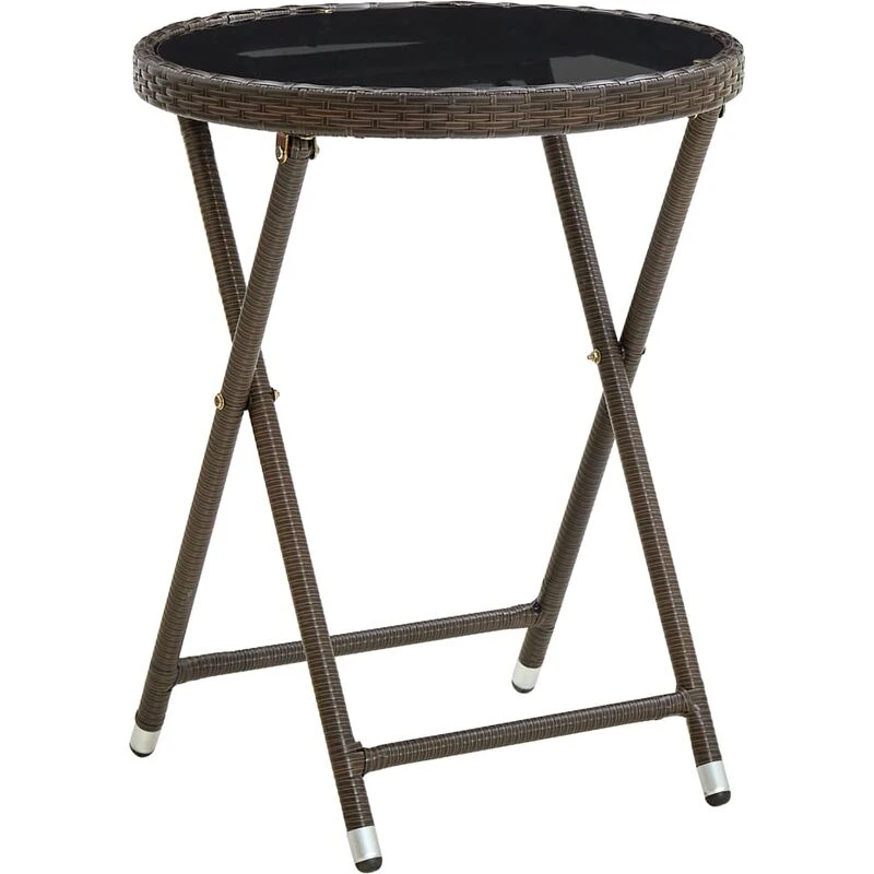 Image of VIDAXL Tea Table Brown 60cm Poly Rattan and Tempered Glass vidaXL 8720286089378