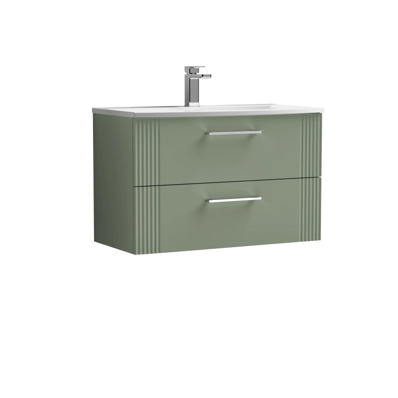 Image of Balterley 2 Drawer Wall Hung Vanity Unit with Curved Basin Green 800mm Green