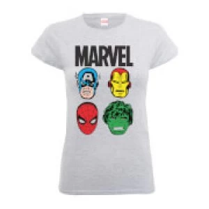 Image of Marvel Comics Main Character Faces Womens Grey T-Shirt - M