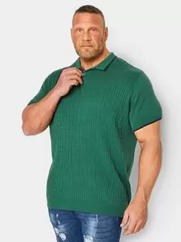 Image of BadRhino Bad Rhino Forest Green Cable Knitted Polo, Green, Size 1Xl, Men