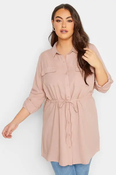 Image of Yours Linen Utility Tunic Shirt Pink