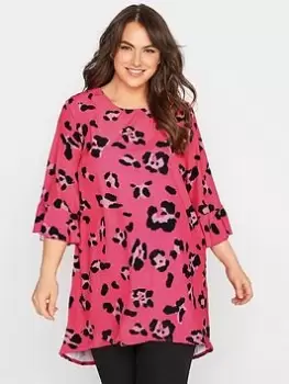Image of Yours Clothing Hot Pink Animal Flute Sleeve Tunic, Pink, Size 18, Women