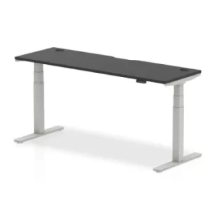 Image of Air Black Series 1800 x 600mm Height Adjustable Desk Black Top with Cable Ports Silver Leg