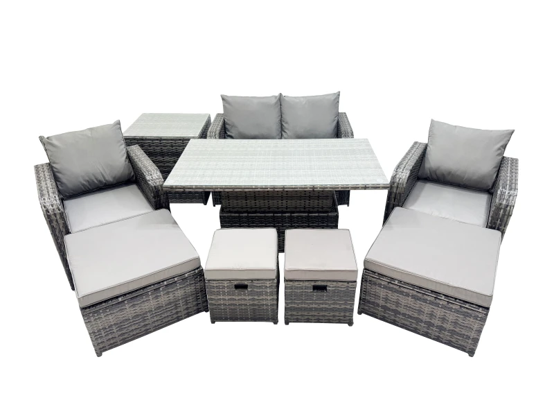 Image of Fimous 8-seater Rattan Garden Furniture Set with 2 Big Footstool Side Table in Dark Grey Dark Grey Unisex