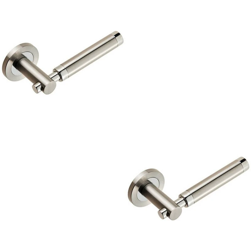 Image of Loops 2x PAIR Sectional Round Bar Lever Concealed Fix Round Rose Polished Satin Steel Metallics