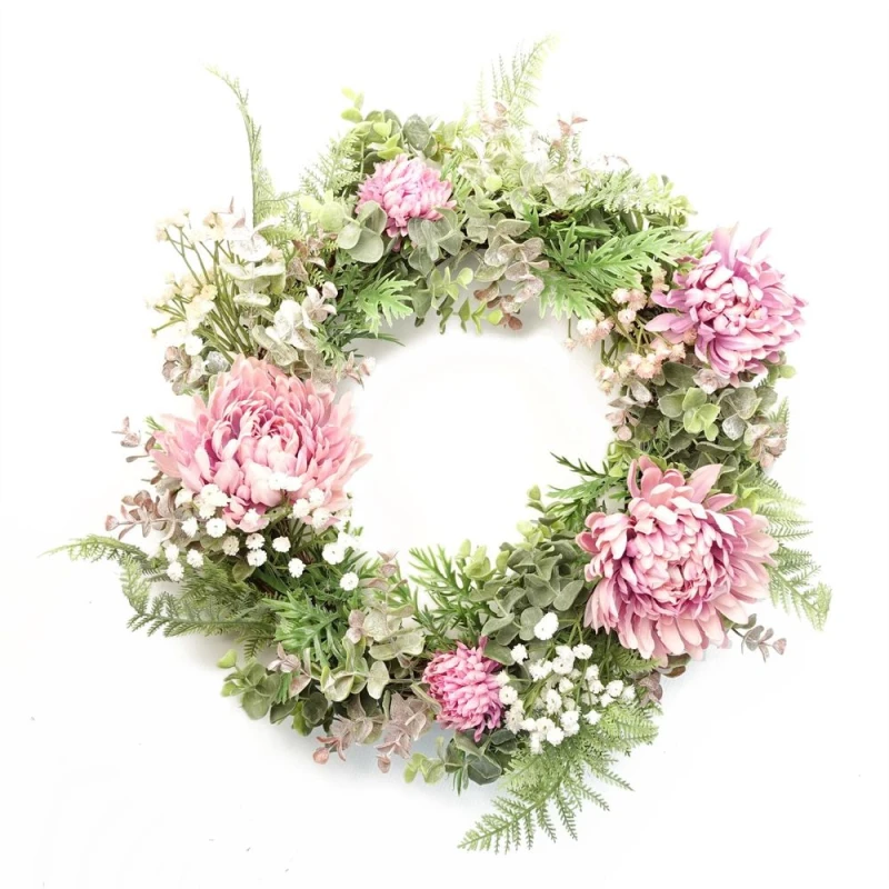 Image of Leaf 45cm Artificial Pink Floral Wreath Pink unisex