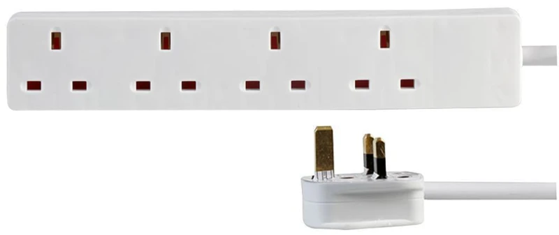 Image of 4 Gang 1m Mains Extension Lead Socket 13A - White AVS-180976 Mains Extension