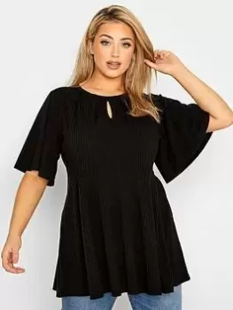 Image of Yours Limited Keyhole Detail Rib Peplum Top - Black, Size 20, Women