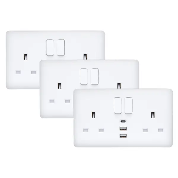 Image of Deta Deta 13A 2 Gang Switched Socket with 2x USB-A / 1x USB-C Ports (Pack of 3) VC1288x3