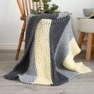 Image of Wool Couture Beginners Grey Stripy Blank Knit Kit Grey/White