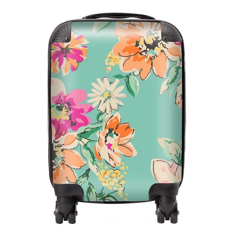Image of Warren Reed - Designer Bright Flower Sketch Suitcase in Green Size: Medium Green Unisex Medium