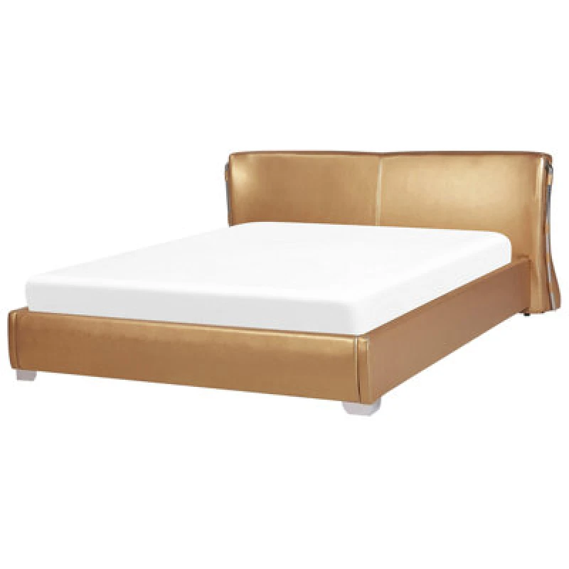 Image of Beliani Waterbed Leather Paris 180 X 200 Cm (Eu Super King) Gold