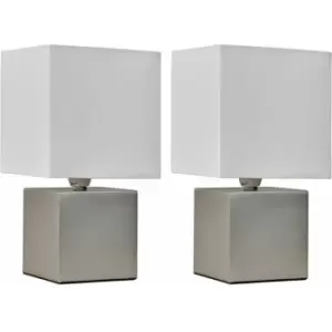 Image of Minisun - 2 x Cube Touch Dimmer Bedside Table Lamps - Brushed Chrome - No Bulb