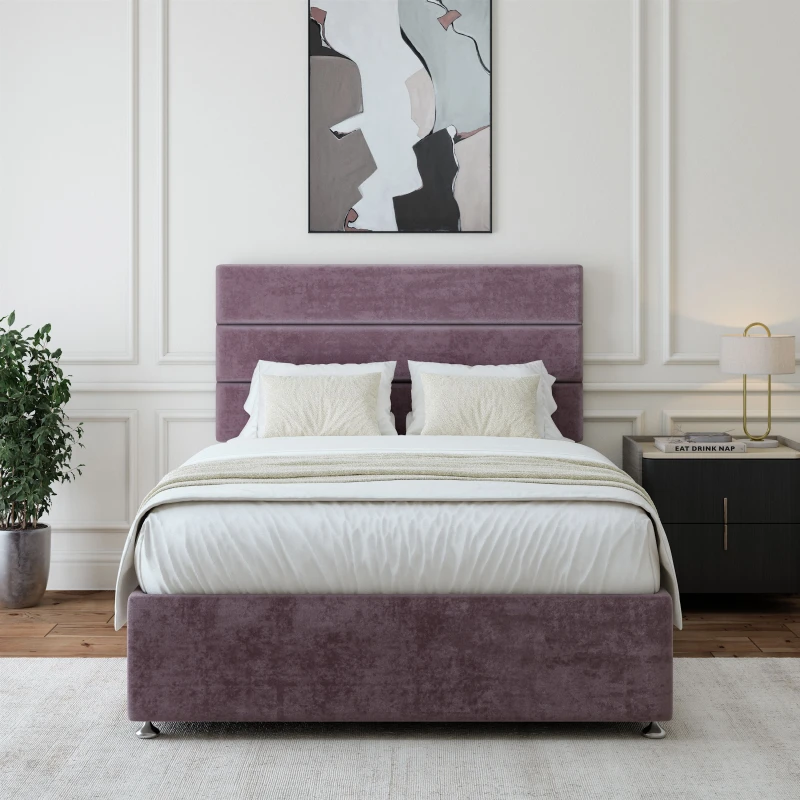Image of Bedmaster Bedmaster Luxury Velvet 4 Drawer Divan Base And Lined Headboard in Mauve Size: Double Mauve Double Unisex 7867867949650