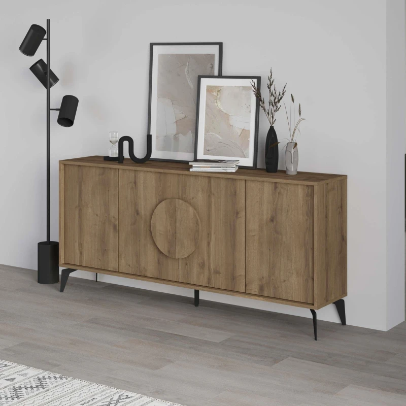 Image of Decortie Sideboard Console 180Cm 35.6X180X82Cm 4 Particleboard Dark Oak Effect, Brown 8680812121944