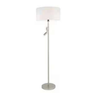 Image of Floor Lamp Light Matt Nickel & Vintage White Fabric 60W E27 & 2W LED