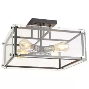 Image of Luminosa Wayne Semi Flush, 4 Light E27, Matt Black, Chrome, Clear Glass