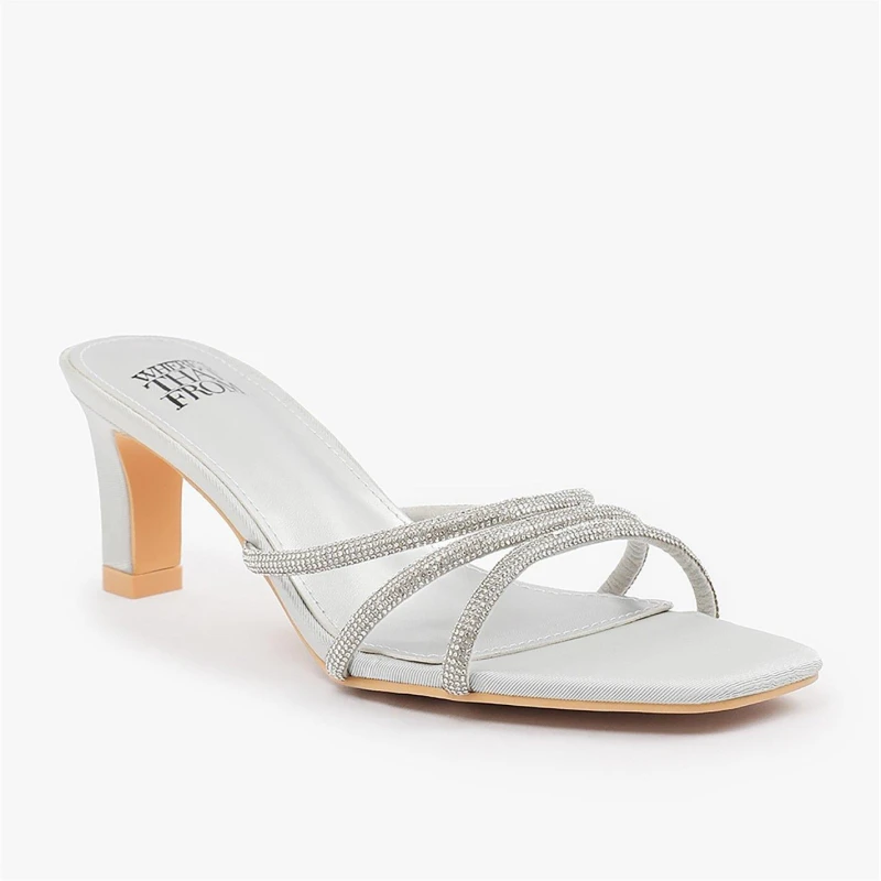 Image of Where's That From 'Remi' Square Toe Low Block Heel With Diamante Strap Detail Silver