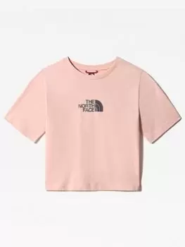 Image of The North Face Girls Short Sleeve Cropped Graphic Tee - Pink/grey, Pink/Grey, Size L=13-14 Years, Women