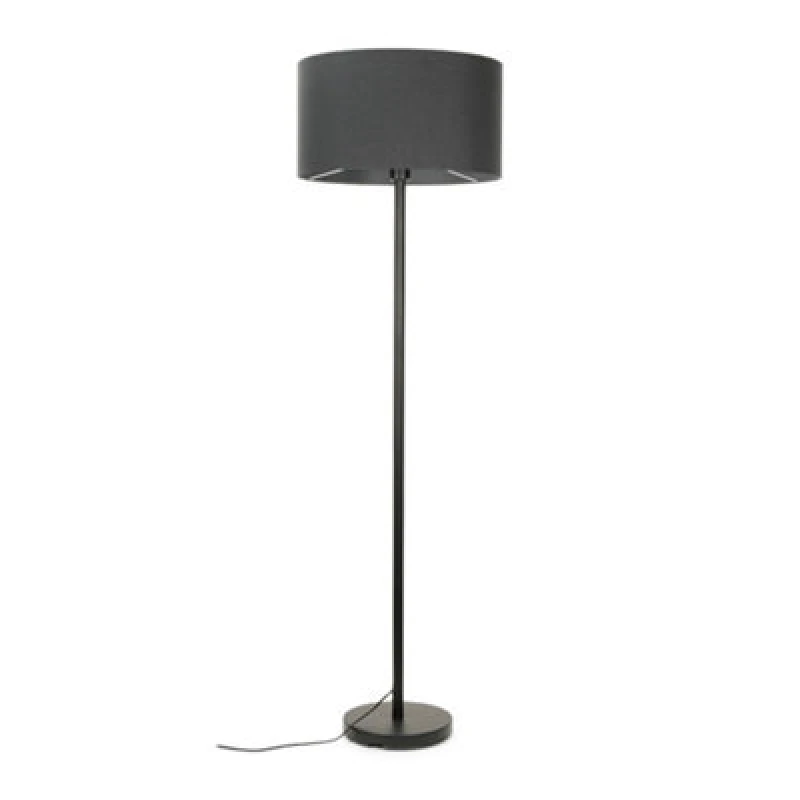 Image of ValueLights Charlie Black Floor Lamp with Large Charcoal Shade Black