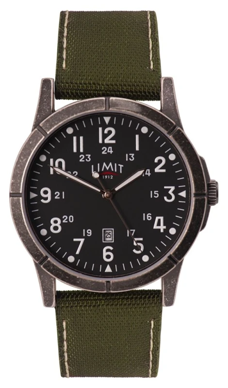 Image of Limit 5790.01 Mens Green Canvas Strap Black Dial Alloy Watch