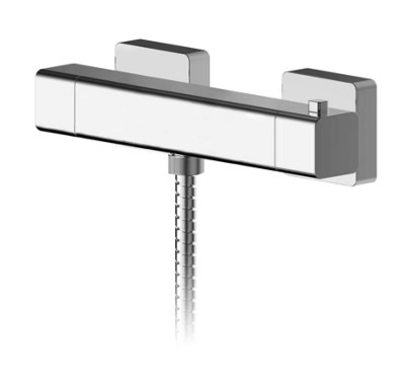Image of Balterley Bathroom Wall Mount Square Thermostatic Bar Valve with Bottom Outlet Silver