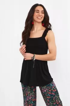 Image of Basic Shirred Bodice Frilly Sleeve Jersey Babydoll Cami Top