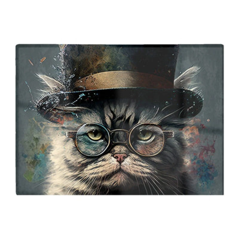 Image of Warren Reed Designer Selkirk Rex Cat With Glasses Splashart Chopping Board