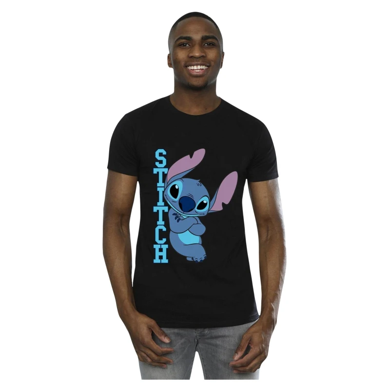 Image of Disney Men Lilo And Stitch Posing T-Shirt in Black Size: Small Black S Male 5059934114807