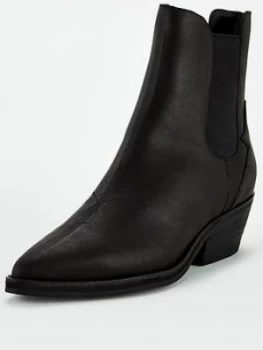 Image of Superdry Leather Western Boots - Black, Size 3, Women