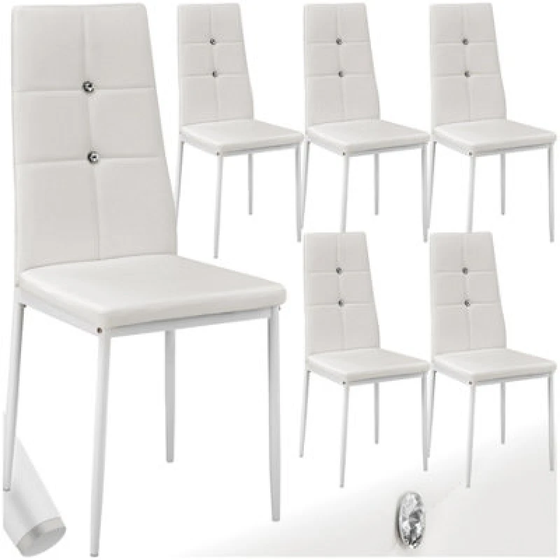 Image of Tectake Set Of 6 Dining Chair Set - High Backrest, Slim Steel Legs & Rhinestone Highlights - White