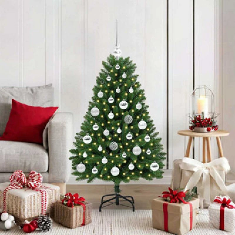 Image of vidaXL Artificial Christmas Tree with Silver Balls Green 120cm PVC and Metal, Green 3395672