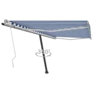 Image of Vidaxl Freestanding Manual Retractable Awning 450X300 Cm Blue & White