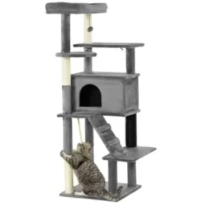 Image of PawHut Cat Tree Tower for Indoor Cats, with Scratching Post, Cat House, Toy, Grey