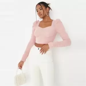 Image of Missguided Milkmaid Ls Crop Top - Pink