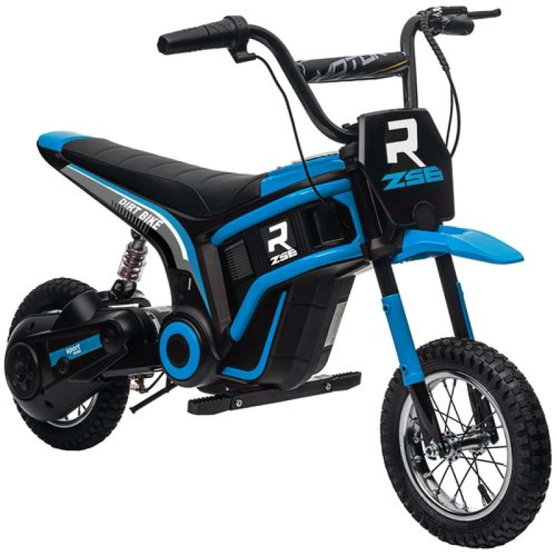 Image of HOMCOM 24V Kids Electric Motorbike With Twist Grip Throttle, Music, Horn - Blue 370-304V70BU