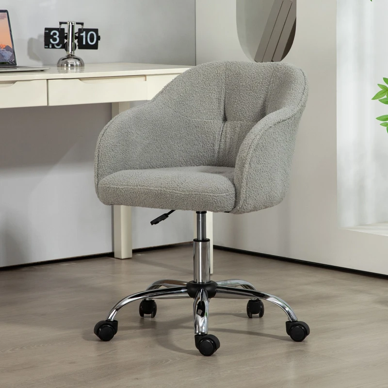 Image of HOMCOM Fluffy Vanity Grey Chair for Desk - with Height Adjustable - Wheels - Grey TJ Hughes 5061025059942