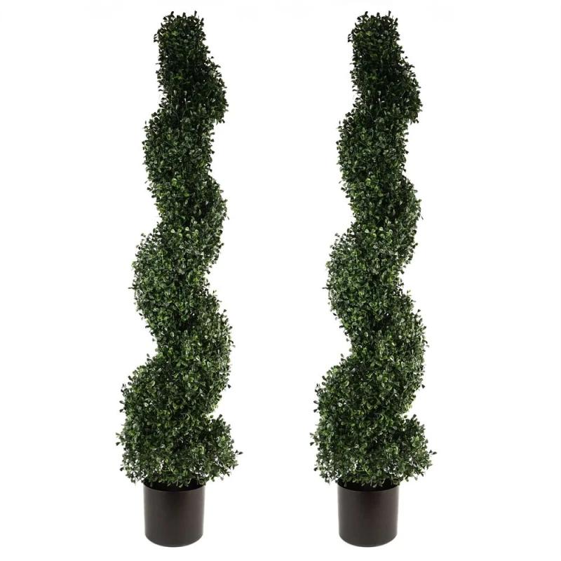 Image of Leaf 120cm Pair of UV Resistant Boxwood Tree Spiral Topiary - 1058 leaves