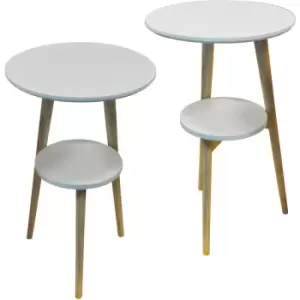 Image of Orion - 2 pack - Retro Solid Wood Tripod Leg Round Table with Shelf - Natural / White - Natural / White